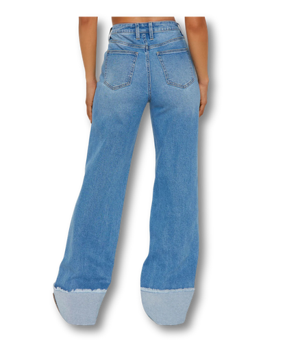 Cuffed Wide Leg Jeans - Light Wash
